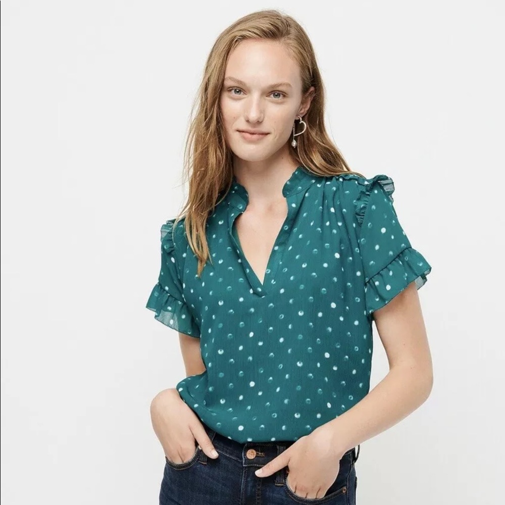 J Crew Short Sleeve Ruffle Top in Painted Top